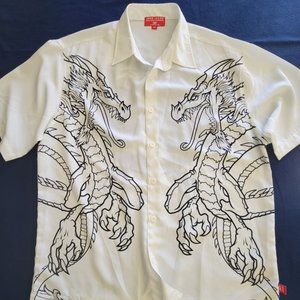 JNCO Jeans Men’s “Mystic Dragons” Short Sleeve Shop Shirt – XL, White